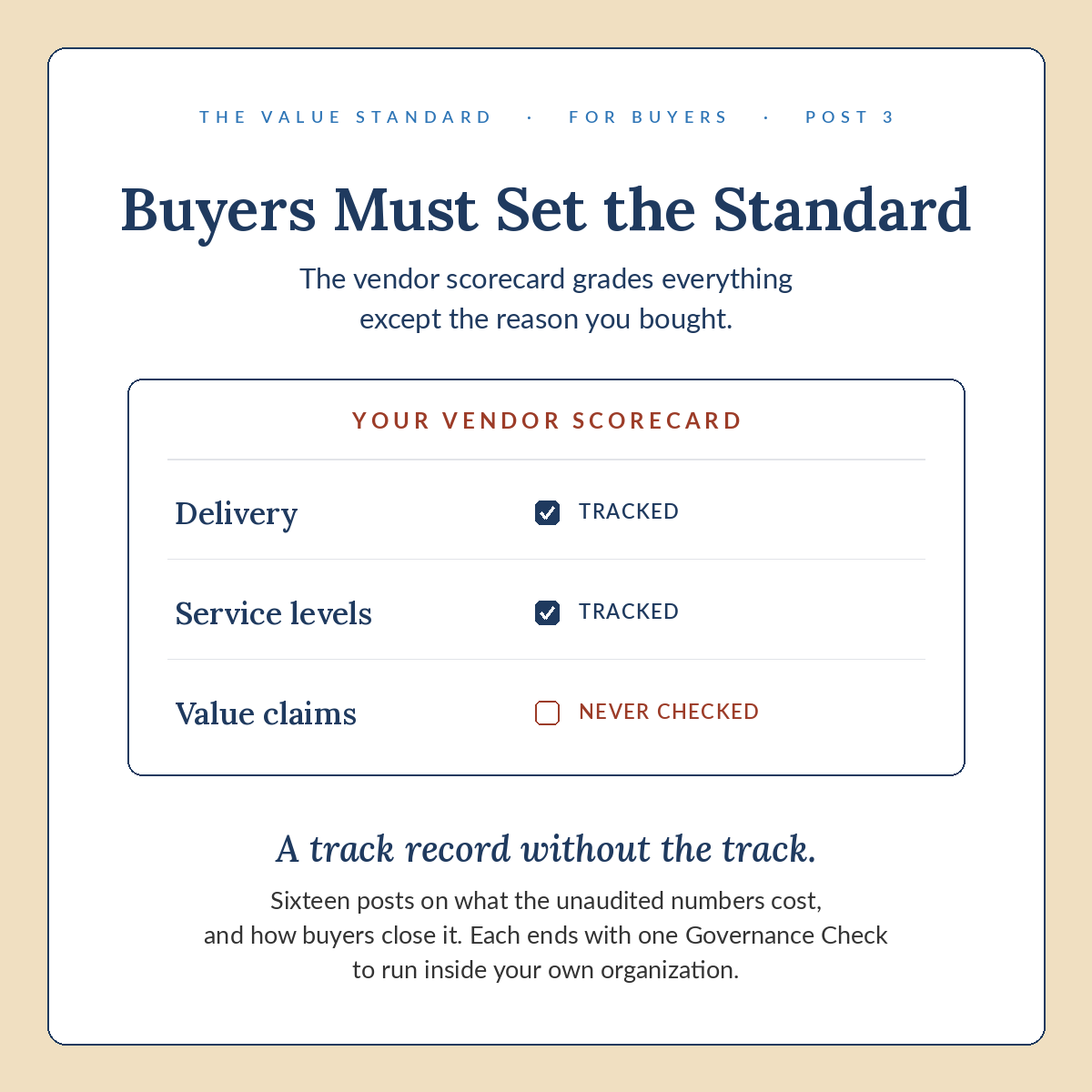 Buyers Must Set the Standard, Post 3 ledger.