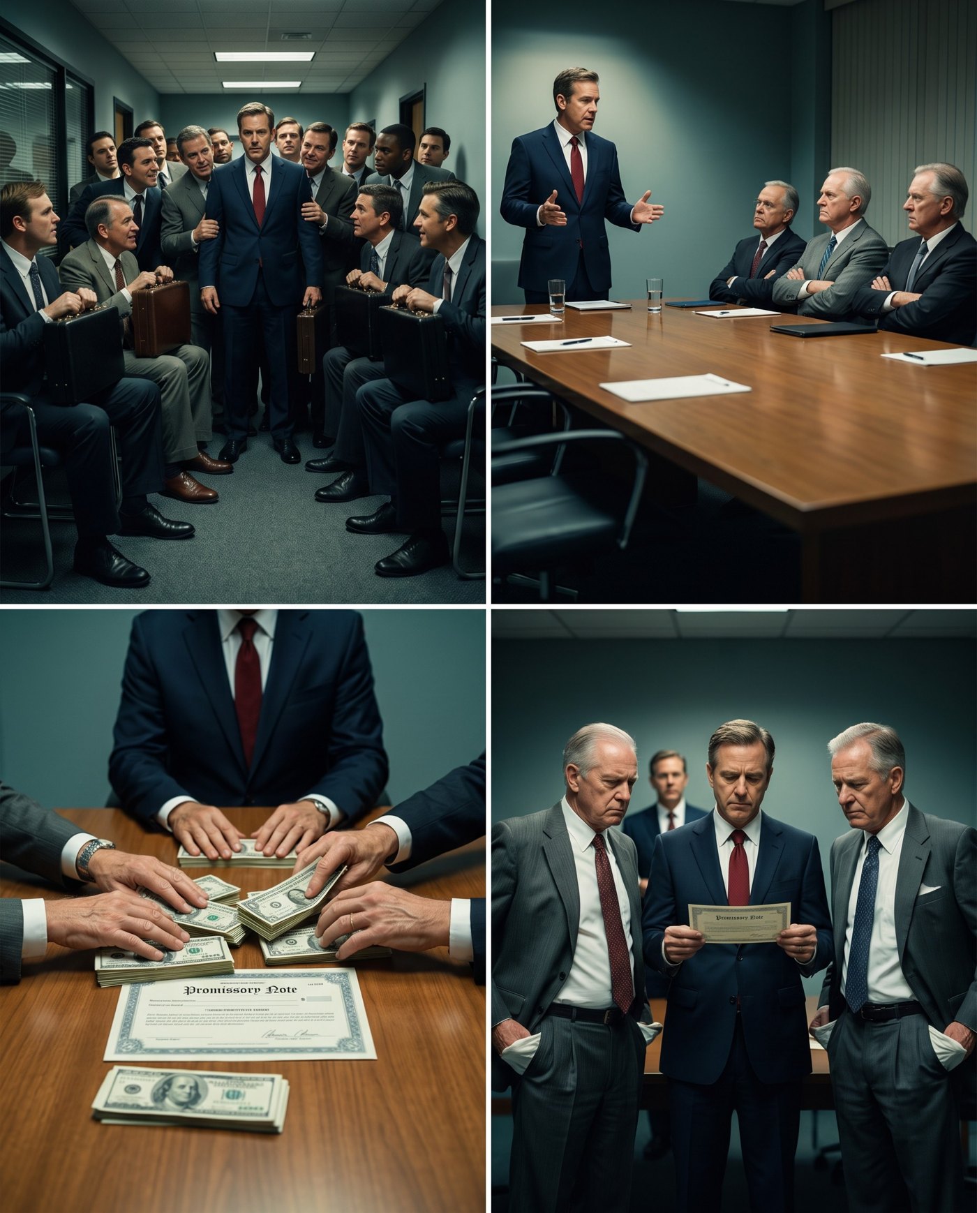 Four-panel storyboard: a buyer prices every concession in the negotiation, the deal closes, the value is never verified, and the next contract writes the evidence line in before signing.